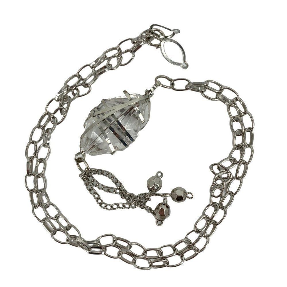Silver Necklace Fashion Clear Crystal Stone 27" Bold Statement 0257 Pendant